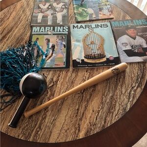 Marlins Memorabilia Set with Bat, Maracas and 5 Magazines